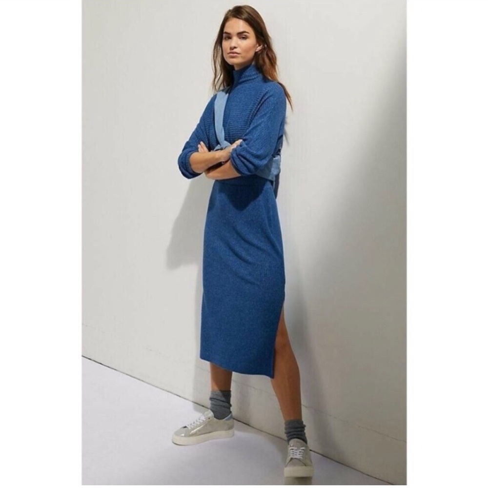 Anthropologie Mariah Ribbed Knit Blue Maxi Sweater Dress Size XL - Picture 3 of 14